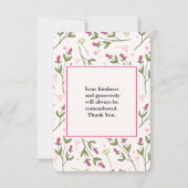 ピンクと緑の長い茎の花ありがとう サンキューカード (裏面)