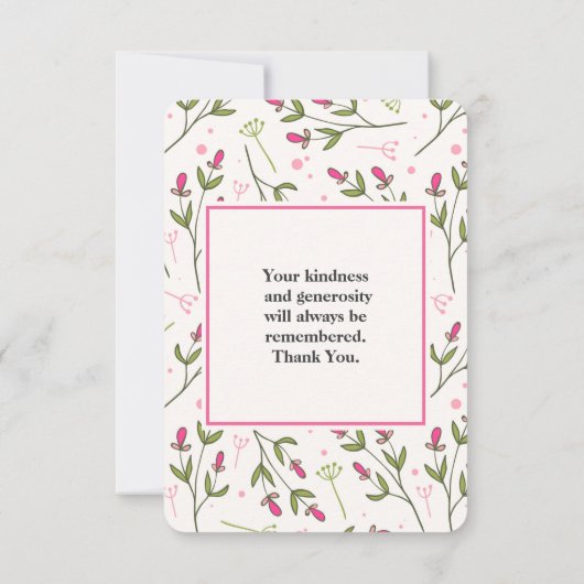 ピンクと緑の長い茎の花ありがとう サンキューカード (裏面)