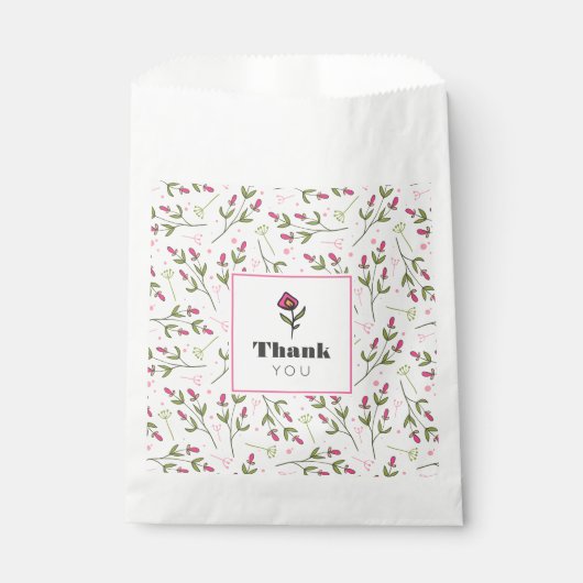 ピンクと緑の長い茎の花ありがとう フェイバーバッグ (正面)