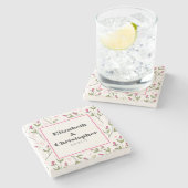 ピンクと緑の長い茎の花 ストーンコースター (横)