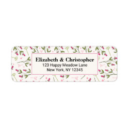 ピンクと緑の長い茎の花 ラベル