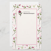 ピンクと緑の長い茎の花 便箋 (正面/裏面)