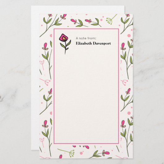 ピンクと緑の長い茎の花 便箋 (正面/裏面)