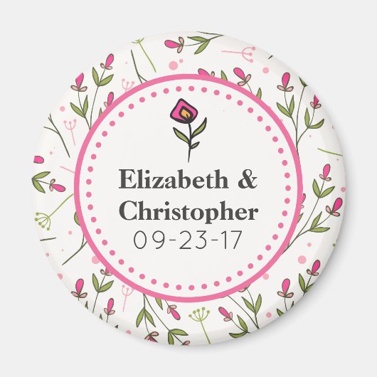 ピンクと緑の長い茎の野生の結婚花 マグネット (正面)