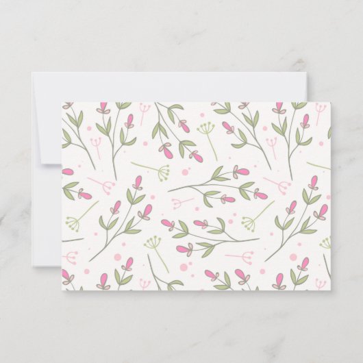 ピンクと緑の長い茎ワイルドフラワーウェディングRSVP 出欠カード (裏面)