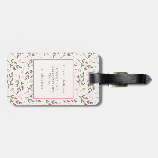 ピンクと緑の長い茎花モノグラム ラゲッジタグ (裏面横)