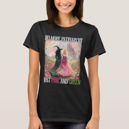 ピンクと緑の魔女のハロウィーン、家父長制はもういらない Tシャツ (正面)