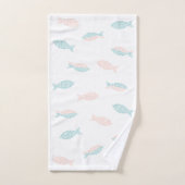 ピンクと緑の魚 バスタオルセット (ハンドタオル)
