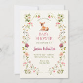 ピンクと緑の鹿とフローラの赤ちゃんシャワー 招待状 (正面)