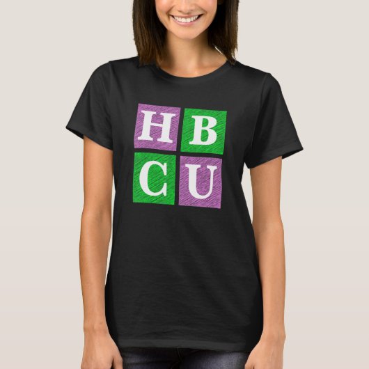 ピンクと緑のHBCUブロック文字 Tシャツ (正面)