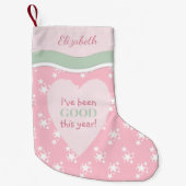 ピンクと緑、星と名前 スモールクリスマスストッキング (正面)