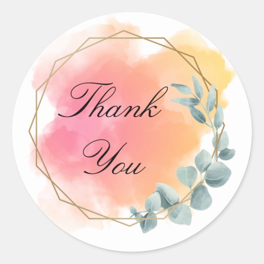 ピンクと美しいサンキューステッカー ラウンドシール (正面)