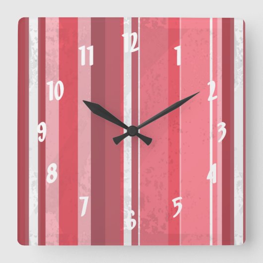 ピンクと臭いストライプ スクエア壁時計 (正面)