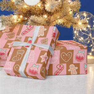 ピンクと茶色かわいいとクリスマスモダン。 ラッピングペーパー