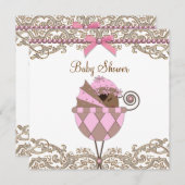 ピンクと茶色のアフリカ系アメリカ人ガールシャワー 招待状 (正面/裏面)