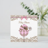 ピンクと茶色のアフリカ系アメリカ人ガールシャワー 招待状 (スタンド正面)