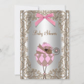 ピンクと茶色のアフリカ系アメリカ人ガールベビーシャワー 招待状 (正面)