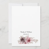 ピンクと茶色のエレガントバラフローラ結婚の 招待状 (裏面)