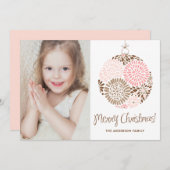 ピンクと茶色のオーナメントメリークリスマスフォト シーズンカード (正面/裏面)
