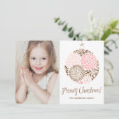 ピンクと茶色のオーナメントメリークリスマスフォト シーズンカード (スタンド正面)