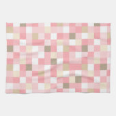 ピンクと茶色のキューブパターンのパステルシェード キッチンタオル (横)