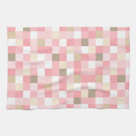 ピンクと茶色のキューブパターンのパステルシェード キッチンタオル