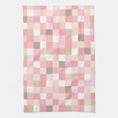 ピンクと茶色のキューブパターンのパステルシェード キッチンタオル (縦)
