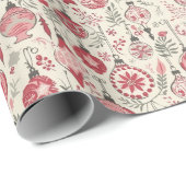 ピンクと茶色のクリスマスオーナメントパターン ラッピングペーパー (ロールコーナー)