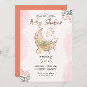ピンクと茶色のクレードル赤ちゃんシャワー招待状 招待状 (正面/裏面)