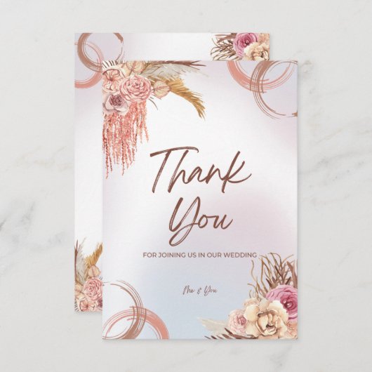 ピンクと茶色のグラデーシ結婚ョンのサンキューカード サンキューカード (正面/裏面)