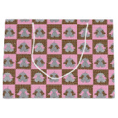 ピンクと茶色のゾウの水玉模様 ラージペーパーバッグ (正面)