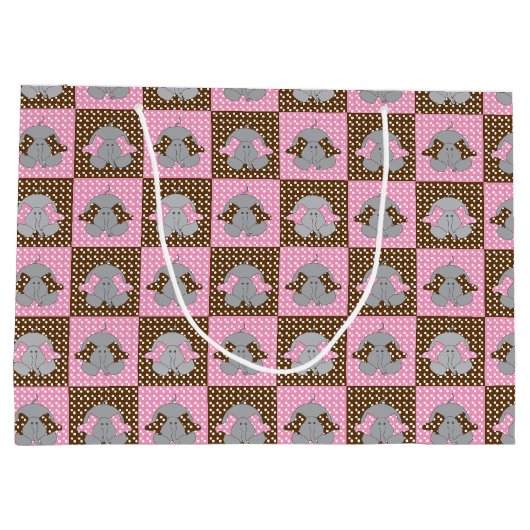 ピンクと茶色のゾウの水玉模様 ラージペーパーバッグ (裏面)