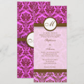 ピンクと茶色のダマスクモノグラム結婚式招待状 招待状 (正面/裏面)