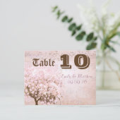 ピンクと茶色のハートの葉のツリーテーブル番号 ポストカード (スタンド正面)