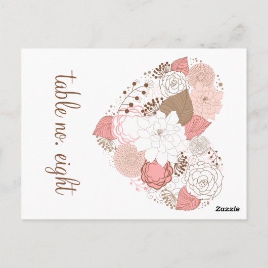 ピンクと茶色のハート花花表の番号葉書 ポストカード (裏面)
