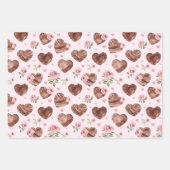 ピンクと茶色のバラ 花のハート ブライダルシャワー ラッピングペーパーシート (正面)