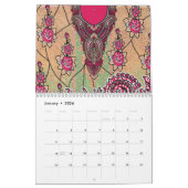 ピンクと茶色のペイズリー模様のデザイン カレンダー (1月 2026)