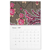 ピンクと茶色のペイズリー模様のデザイン カレンダー (2月 2027)