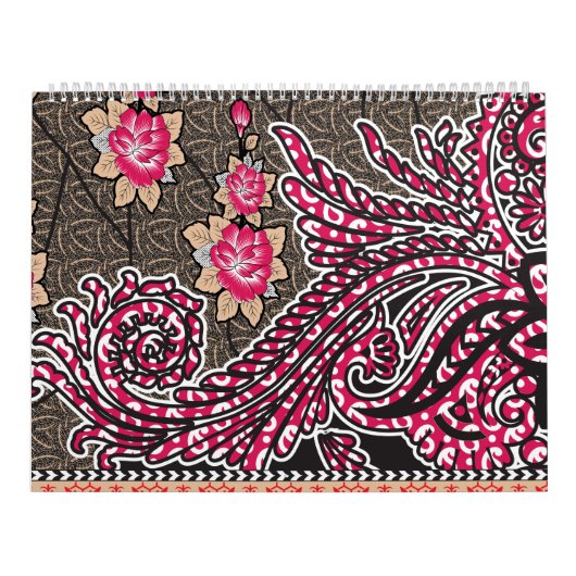 ピンクと茶色のペイズリー模様のデザイン カレンダー (カバー)