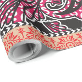 ピンクと茶色のペイズリー模様のデザイン ラッピングペーパー (ロールコーナー)
