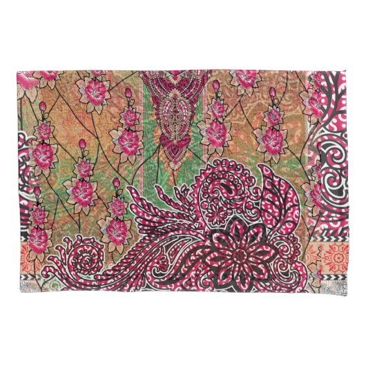 ピンクと茶色のペイズリー模様のデザイン 枕カバー (正面)