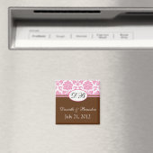 ピンクと茶色のモノグラムダマスクのウェディングマグネット マグネット (インサイチュ (食洗機))