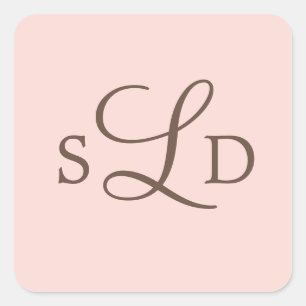 ピンクと茶色のモノグラム結婚の スクエアシール