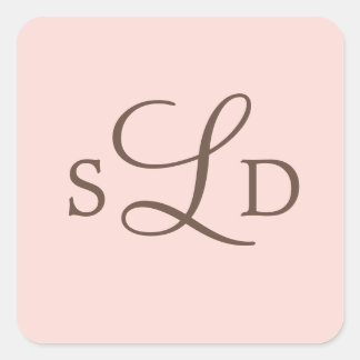 ピンクと茶色のモノグラム結婚の スクエアシール