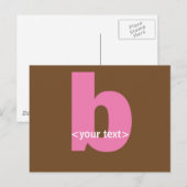 ピンクと茶色のモノグラム – 文字B ポストカード (正面/裏面)