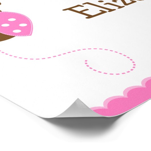 ピンクと茶色のラディバグ誕生日バナーポスター ポスター (角)