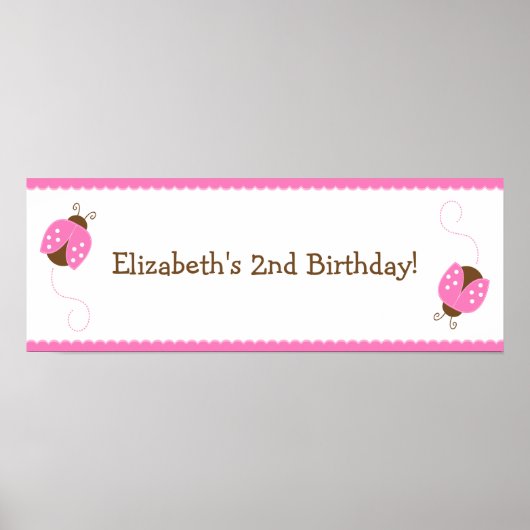 ピンクと茶色のラディバグ誕生日バナーポスター ポスター (正面)