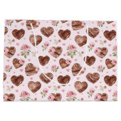 ピンクと茶色のローズ フラワーハート ブライダルシャワー ラージペーパーバッグ (裏面)