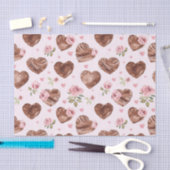 ピンクと茶色のローズ フラワーハート ブライダルシャワー 薄葉紙 (クラフト)