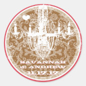 ピンクと茶色のヴィンテージダマスクシャンデリアのシール ラウンドシール (正面)